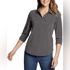 Eddie Bauer Women's Departure 2.0 Long-Sleeve Shirt, Dark Smoke NWT